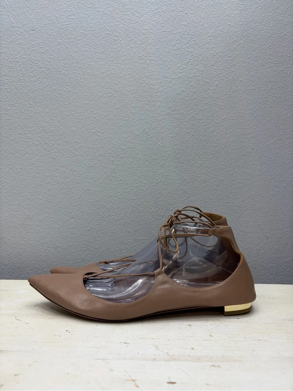 Aquazzura Brown Leather Christy Lace Up Flats Size 42